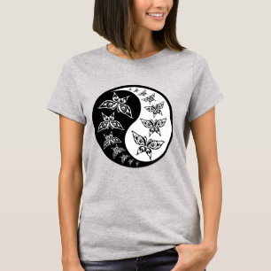 Black Yin Yang Symbol With Butterflies T-Shirt
