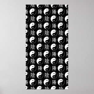 Black Yinyang Symbol Chinese Text Pattern Poster