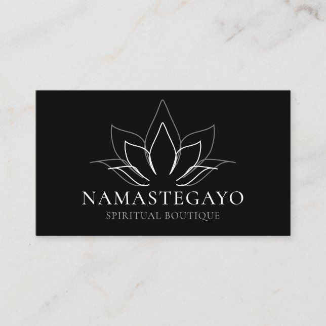 Black Yoga Spiritual Meditation Lotus Business Card (Front)