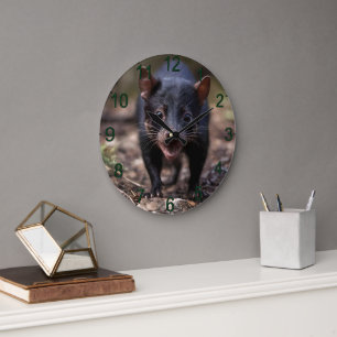 Black Young Australian Tasmanian Devil, Large Clock