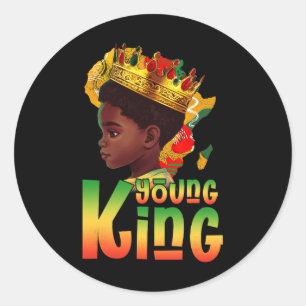 Black Young King Black History Month Kids Afro Boy Classic Round Sticker