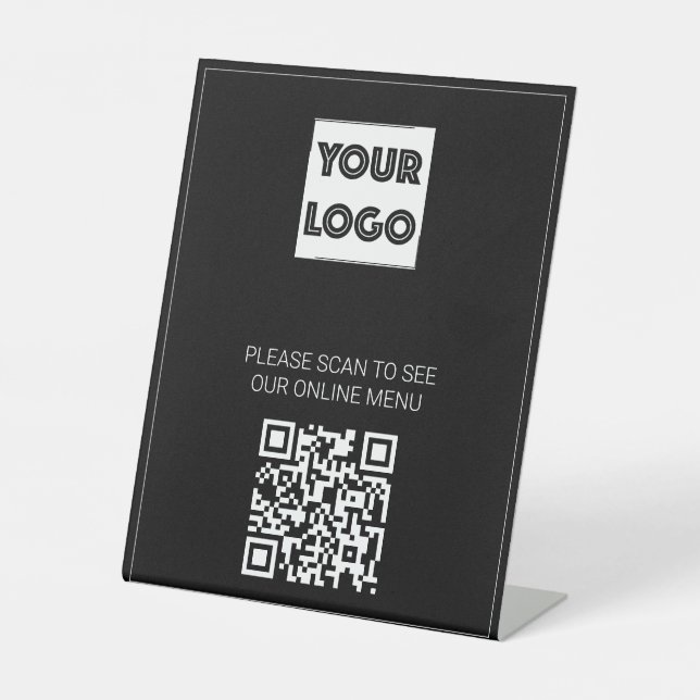 Black Your Logo Custom Business QR Code Menu Pedestal Sign (Front)