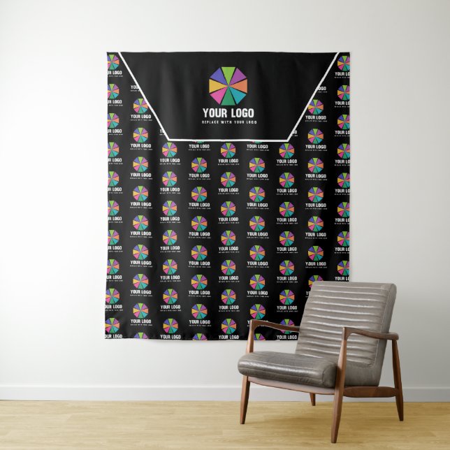 Black Your Logo Pattern Promotional Backdrop Tapestry (In Situ)