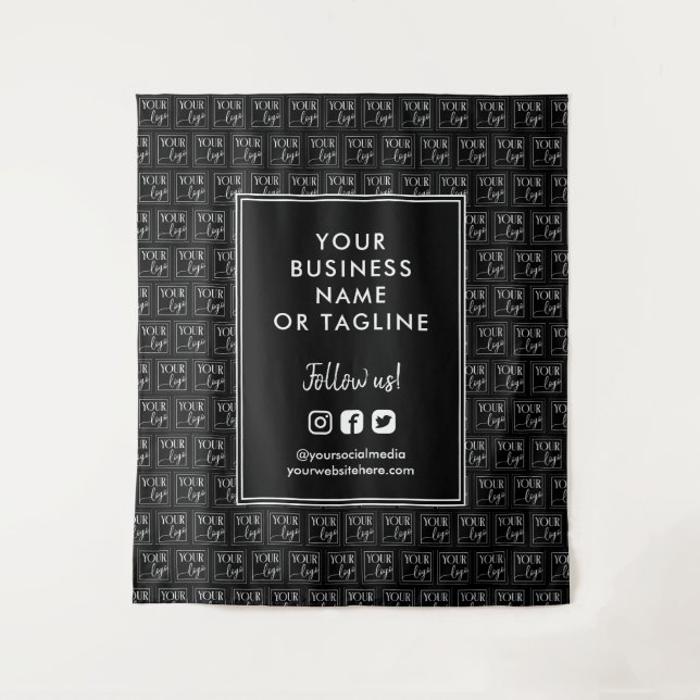 Black Your Logo Pattern Social Media Backdrop Tapestry (Front)