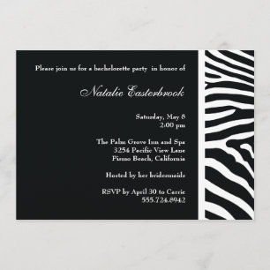 Black Zebra Bachelorette Party Invitation