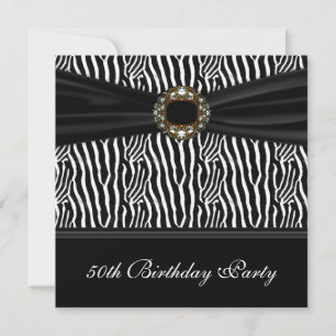 Black Zebra Jewel Womans 50th Birthday Party Invitation