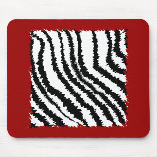 Black Zebra Print Pattern on Deep Red. Mouse Mat
