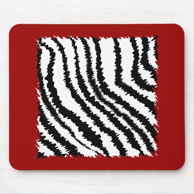 Black Zebra Print Pattern on Deep Red. Mouse Mat (Front)