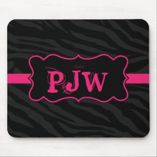 Black Zebra Print Pattern Personalised Mousepad