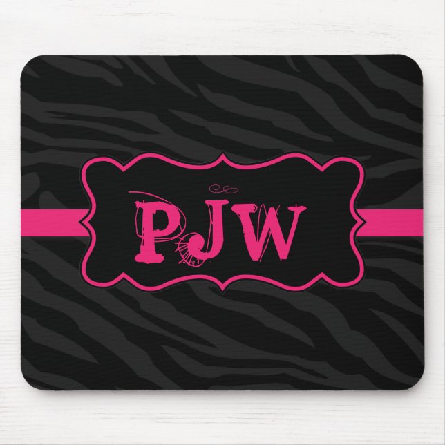 Black Zebra Print Pattern Personalised Mousepad (Front)