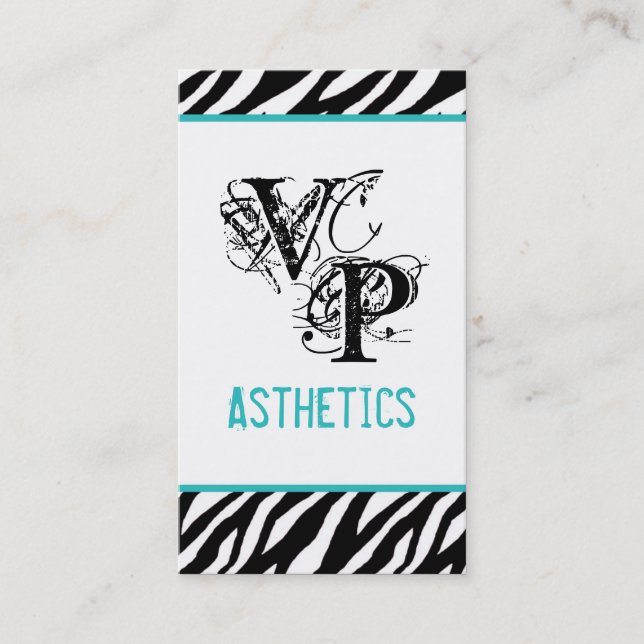 Black Zebra Print Teal Interior Business Card (Front)