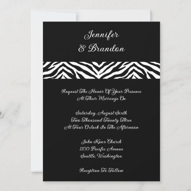 Black Zebra Print Wedding Invitation (Front)