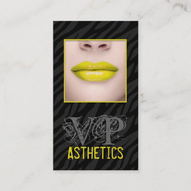 Black Zebra Print Yello Lips Make Up Business Card (Front)