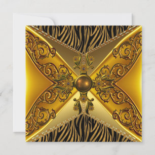 Black Zebra Stripe Floral Gold Jewel 50th Birthday Invitation