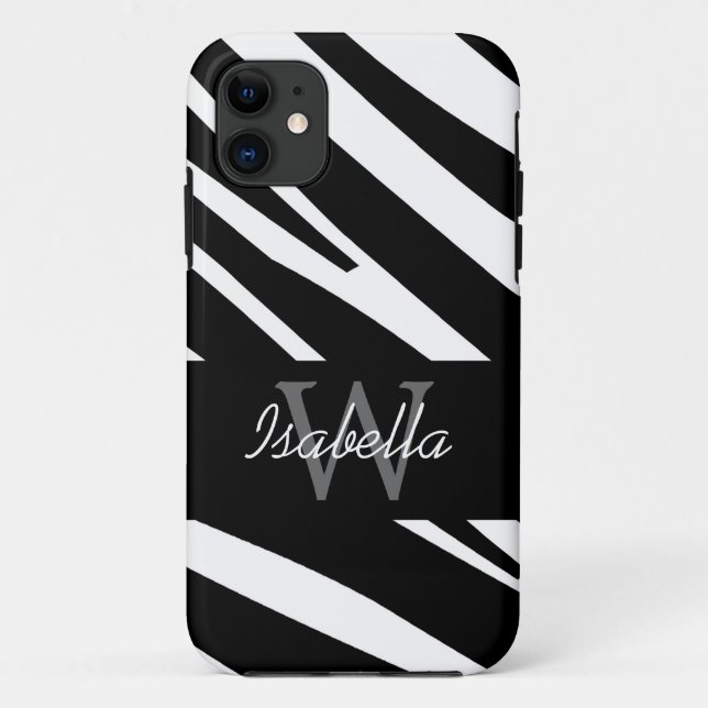 BLACK ZEBRA STRIPES INITIAL NAME Case-Mate iPhone CASE (Back)