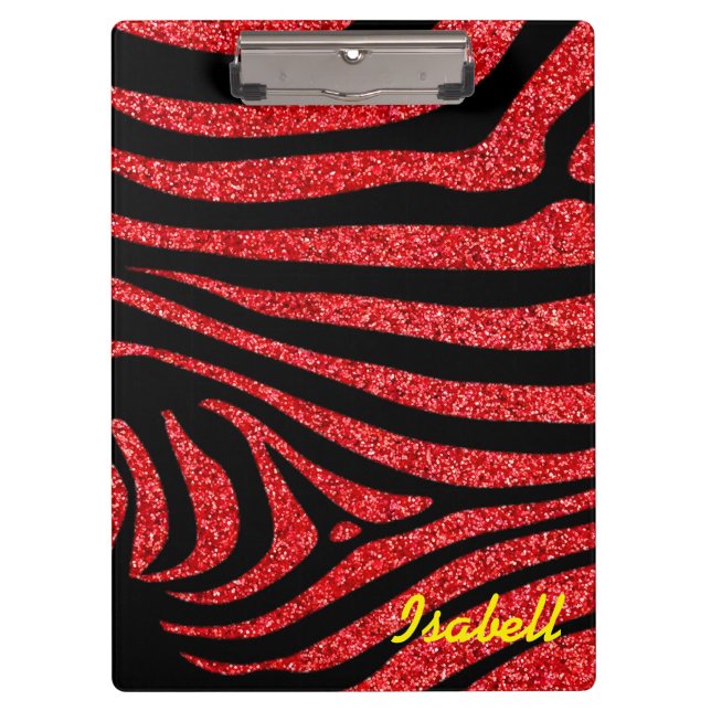 Black Zebra Stripes Name Teal Glitter Clipboard (Front)