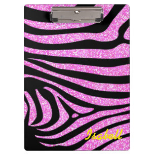 Black Zebra Stripes Name Teal Glitter Clipboard