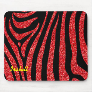 Black Zebra Stripes Name Teal Glitter Mouse Mat