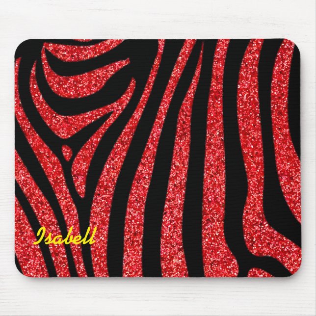 Black Zebra Stripes Name Teal Glitter Mouse Mat (Front)