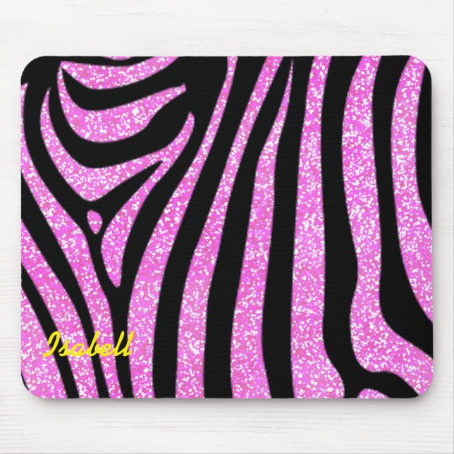 Black Zebra Stripes Name Teal Glitter Mouse Mat (Front)