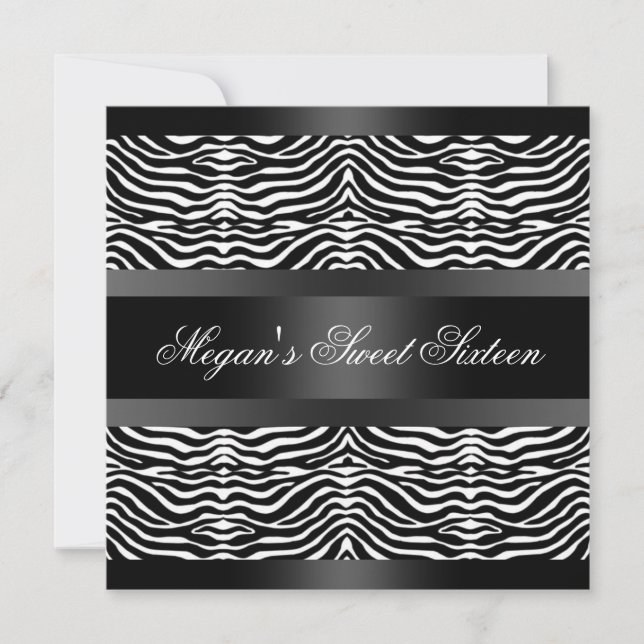 Black Zebra Stripes Sweet 16 Birthday Invitation (Front)