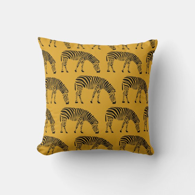 Black Zebras Stencil on Yellow Cushion (Front)