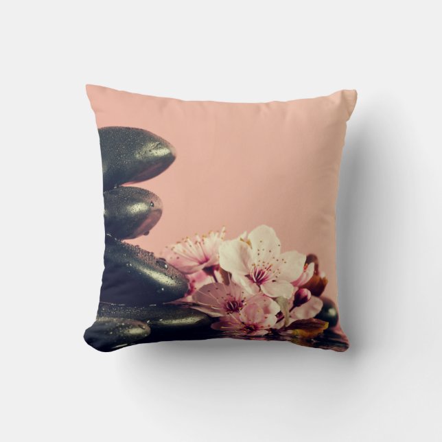Black Zen Stones Flowers Cushion (Front)