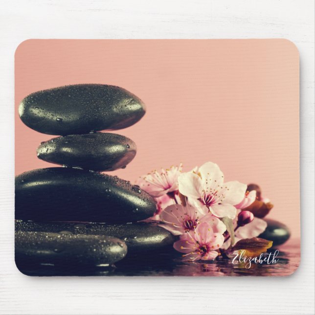 Black Zen Stones Flowers Mouse Mat (Front)