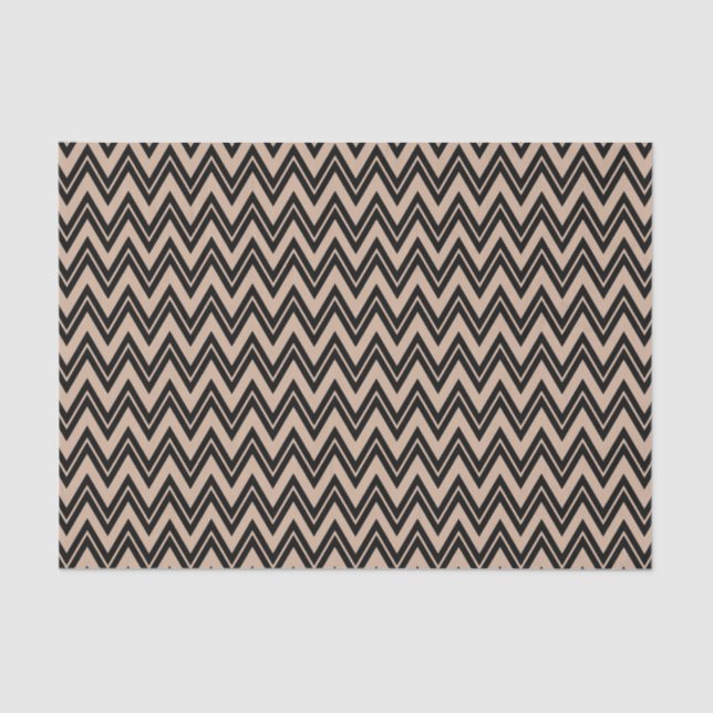 Black Zigzag Chevron Over Tan Background Tissue Paper (Front)