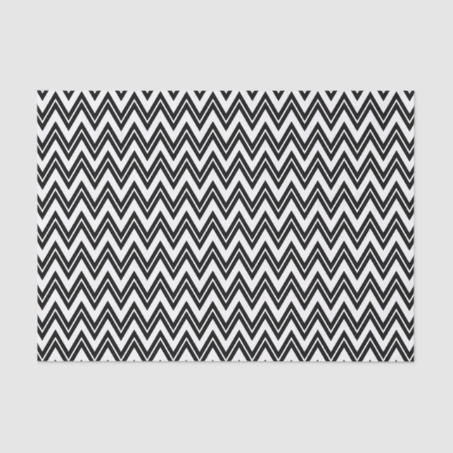 Black Zigzag Chevron Over White Background Tissue Paper (Front)