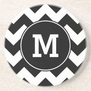Black Zigzag Pattern Monogram Coaster
