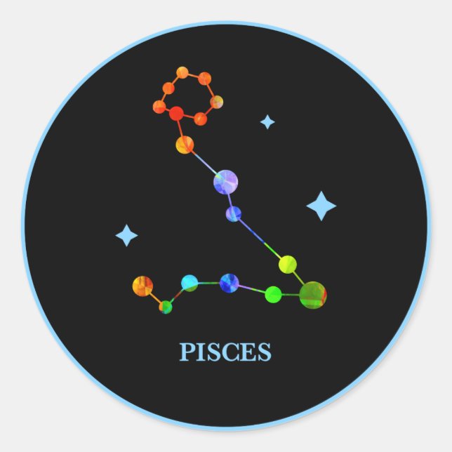 Black Zodiac Pisces Rainbow Sticker (Front)