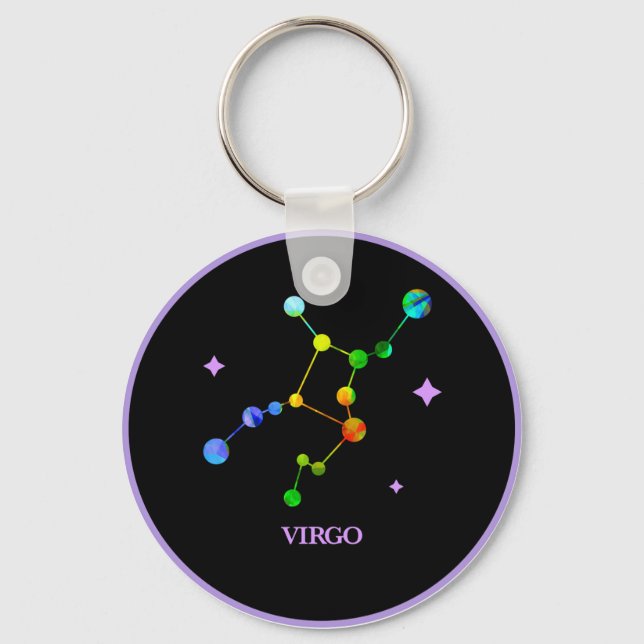 Black Zodiac Virgo Rainbow Keychain (Front)
