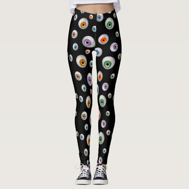 Black Zombie Bloodshot Colourful Halloween Eyes Leggings (Front)