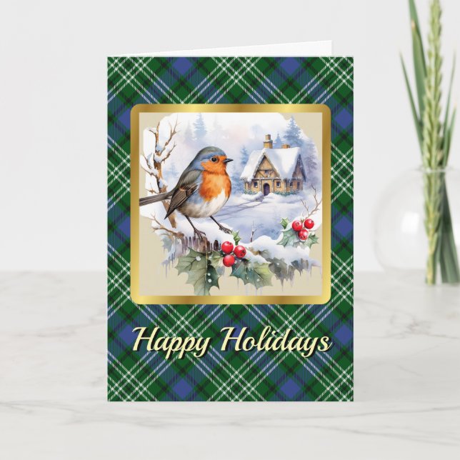 Blackadder Crest & Tartan w/Robin Personalised  Card (Front)