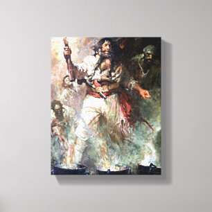 Blackbeard on Fire Haunted Pirate Vintage Art Canvas Print