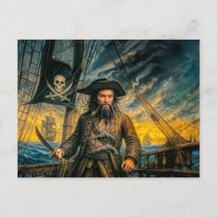 Blackbeard Pirate Storm Portrait Postcard