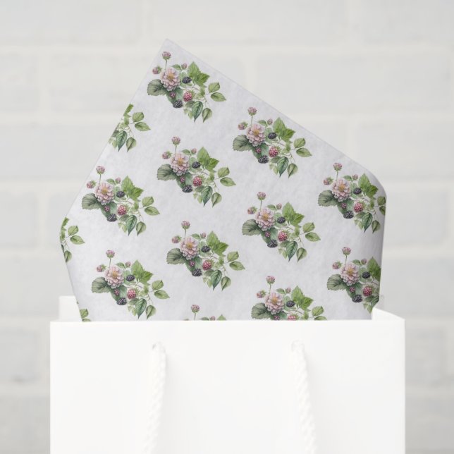 Blackberries and Blossoms on White Tissue Paper (Gift Bag)