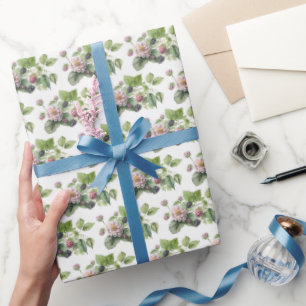 Blackberries and Blossoms on White Wrapping Paper