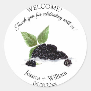 Blackberries Berry Fruit Watercolor Modern Wedding Classic Round Sticker