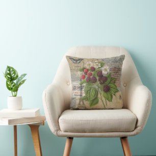 Blackberries Floral Garden Flower Butterfly Art Cushion