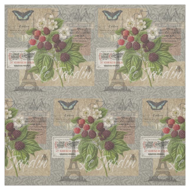 Blackberries Floral Garden Flower Butterfly Art Fabric (Swatch)