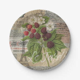 Blackberries Floral Garden Flower Butterfly Art Paper Plate