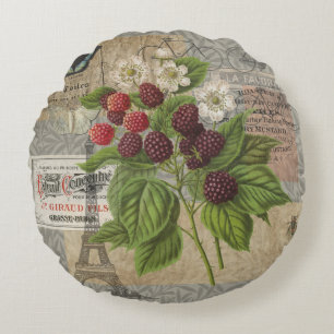Blackberries Floral Garden Flower Butterfly Art Round Cushion
