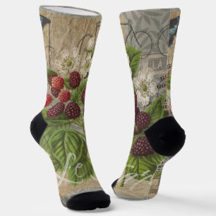 Blackberries Floral Garden Flower Butterfly Art Socks