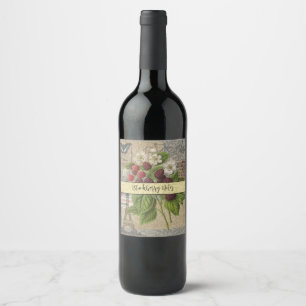 Blackberries Floral Garden Flower Butterfly Art Wine Label