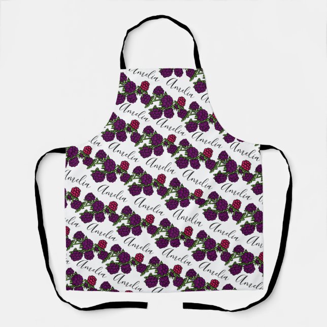 Blackberries fruit drawing name pattern apron (Front)