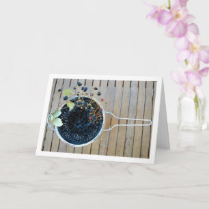 Blackberries in Colander on Table Card