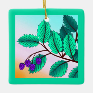 Blackberries on a branch ceramic ornament