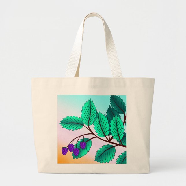 Blackberries on a branch large tote bag (Front)